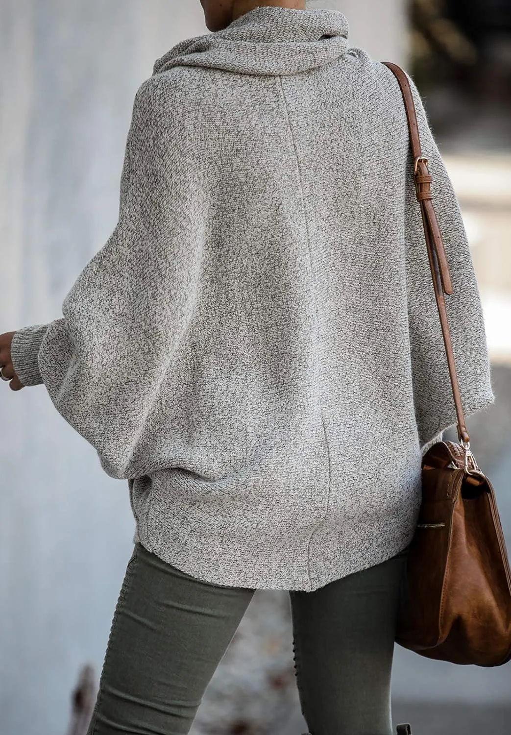 Womens Cowl Neck Pullover Sweaters with Pockets Lantern Long Sleeve Knit Casual Loose Bat Tunic Jumper Tops