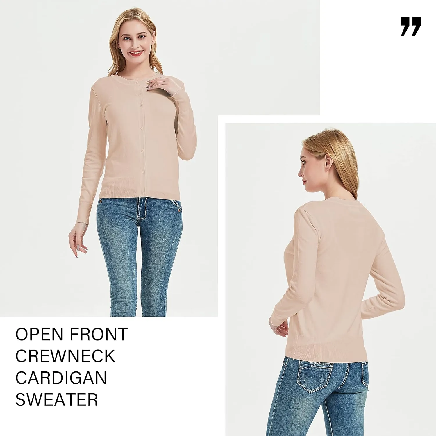 Women's Crew Neck Button Down Long Sleeve Cardigan Sweater