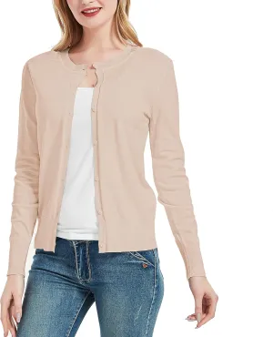 Women's Crew Neck Button Down Long Sleeve Cardigan Sweater