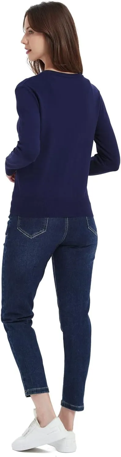 Women's Crew Neck Button Down Long Sleeve Cardigan Sweater