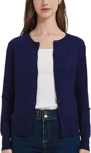 Women's Crew Neck Button Down Long Sleeve Cardigan Sweater