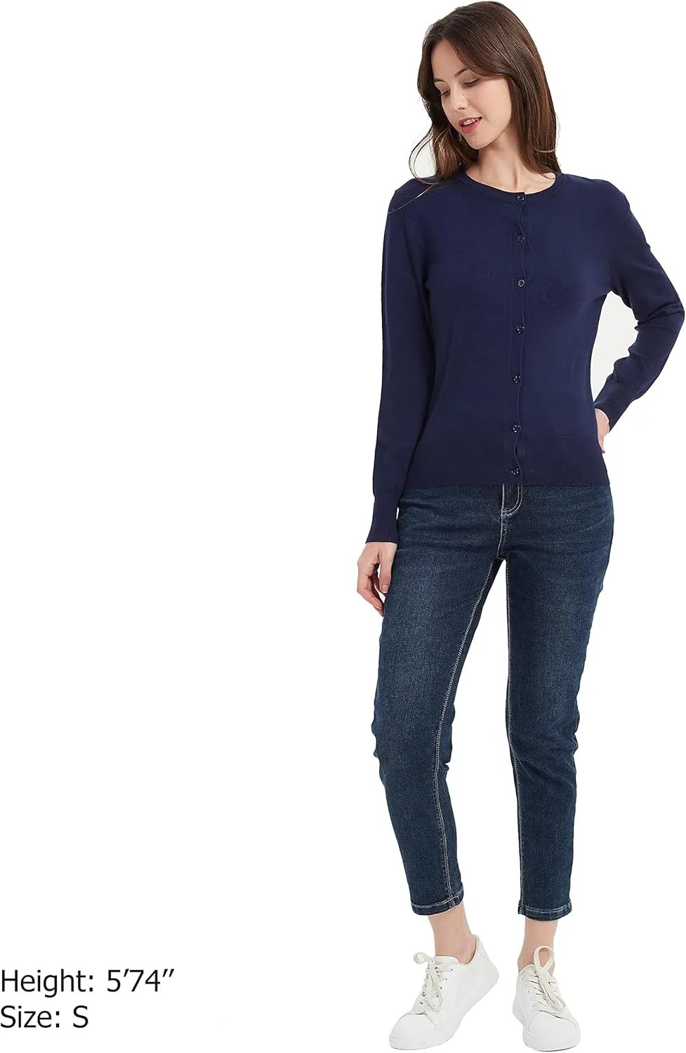 Women's Crew Neck Button Down Long Sleeve Cardigan Sweater