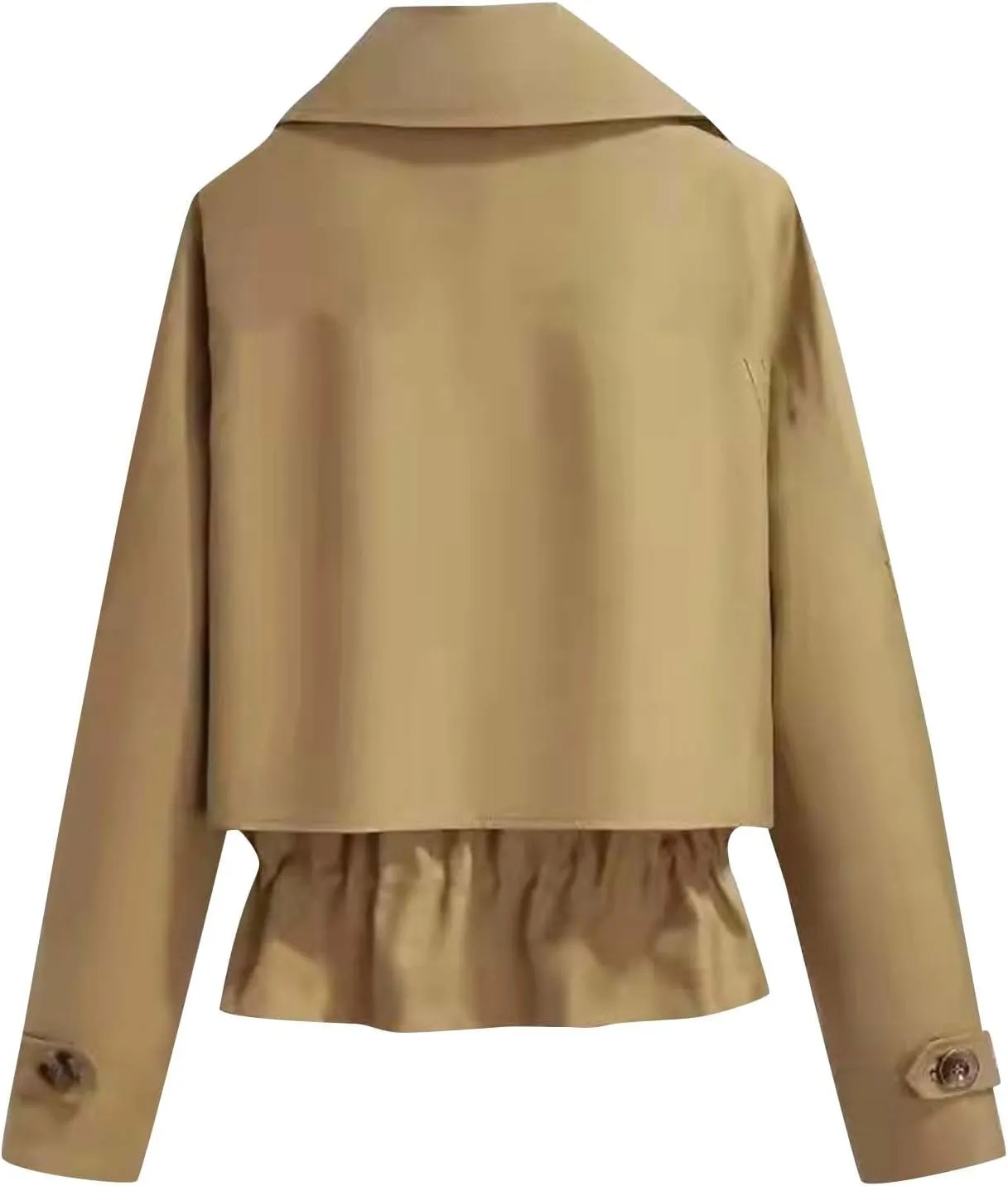 Women's Cropped Trench Coat Casual Notch Lapel Double Breasted Pea Coats Solid Short Jacket Outerwear with Drawstring