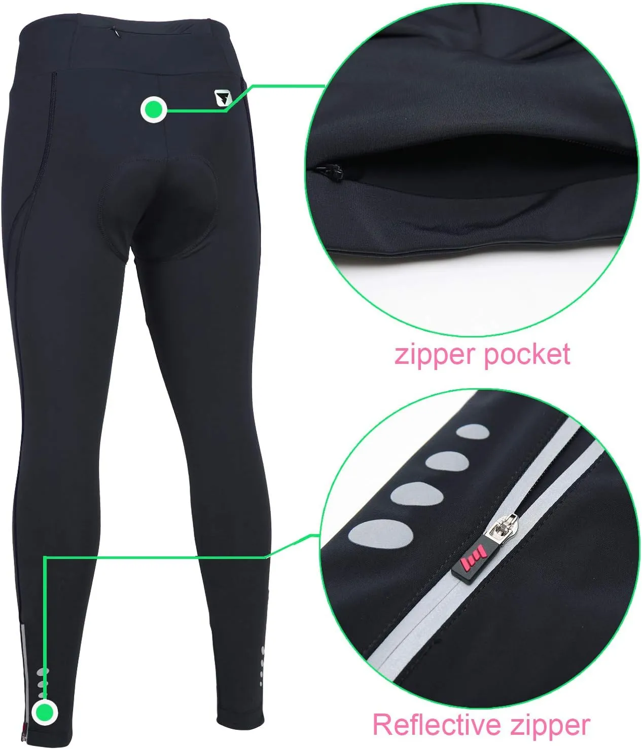 Women's Cycling Pants 3D Padded Compression Tight, Long Bike Bicycle Pants with Wide Waistband