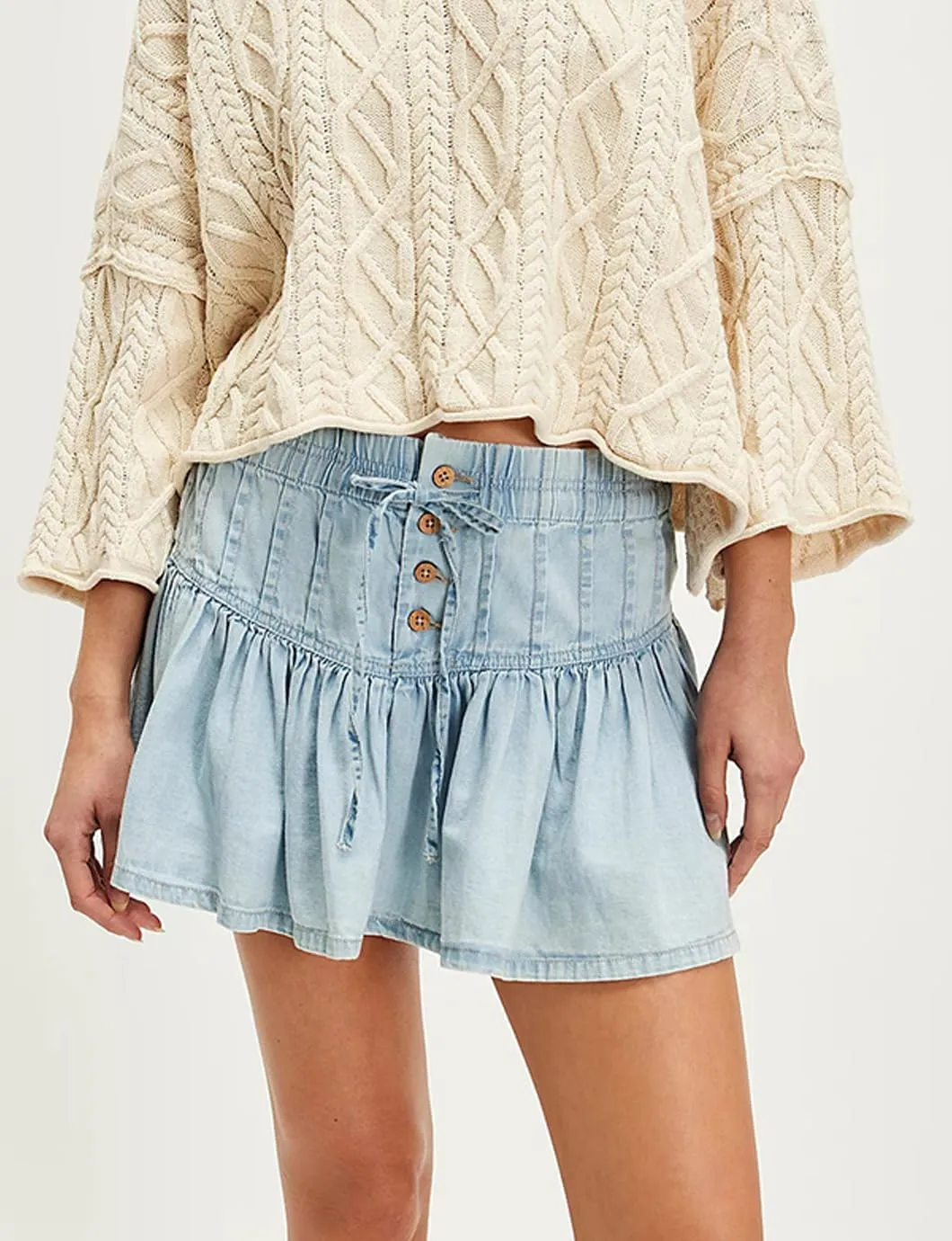 Women's Denim Mini Skirt High Waisted Ruffle Button Down Pleated Jean Short Skirts