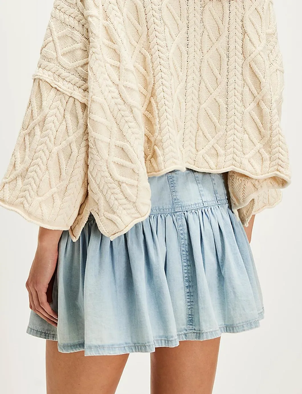 Women's Denim Mini Skirt High Waisted Ruffle Button Down Pleated Jean Short Skirts