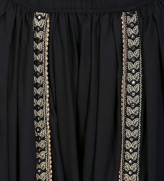 Women's Dhoti Style Harem Pants, Traditional Indian Patiala, Mustard Yellow with Gold Lace, Free Size (28 Till 36)