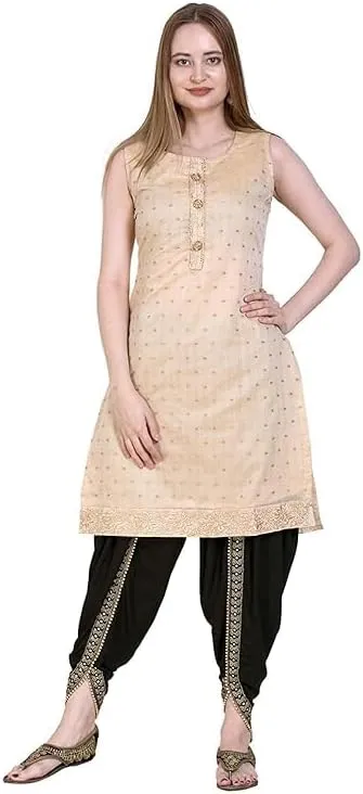 Women's Dhoti Style Harem Pants, Traditional Indian Patiala, Mustard Yellow with Gold Lace, Free Size (28 Till 36)