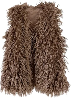 Women's Faux Fur Long Waistcoat,Warm Fluffy Emerald Green Vests Stylish Jackets Coat