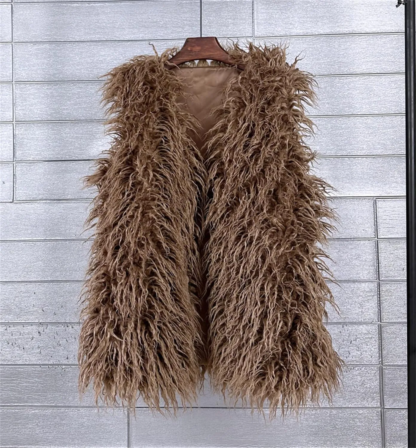 Women's Faux Fur Long Waistcoat,Warm Fluffy Emerald Green Vests Stylish Jackets Coat
