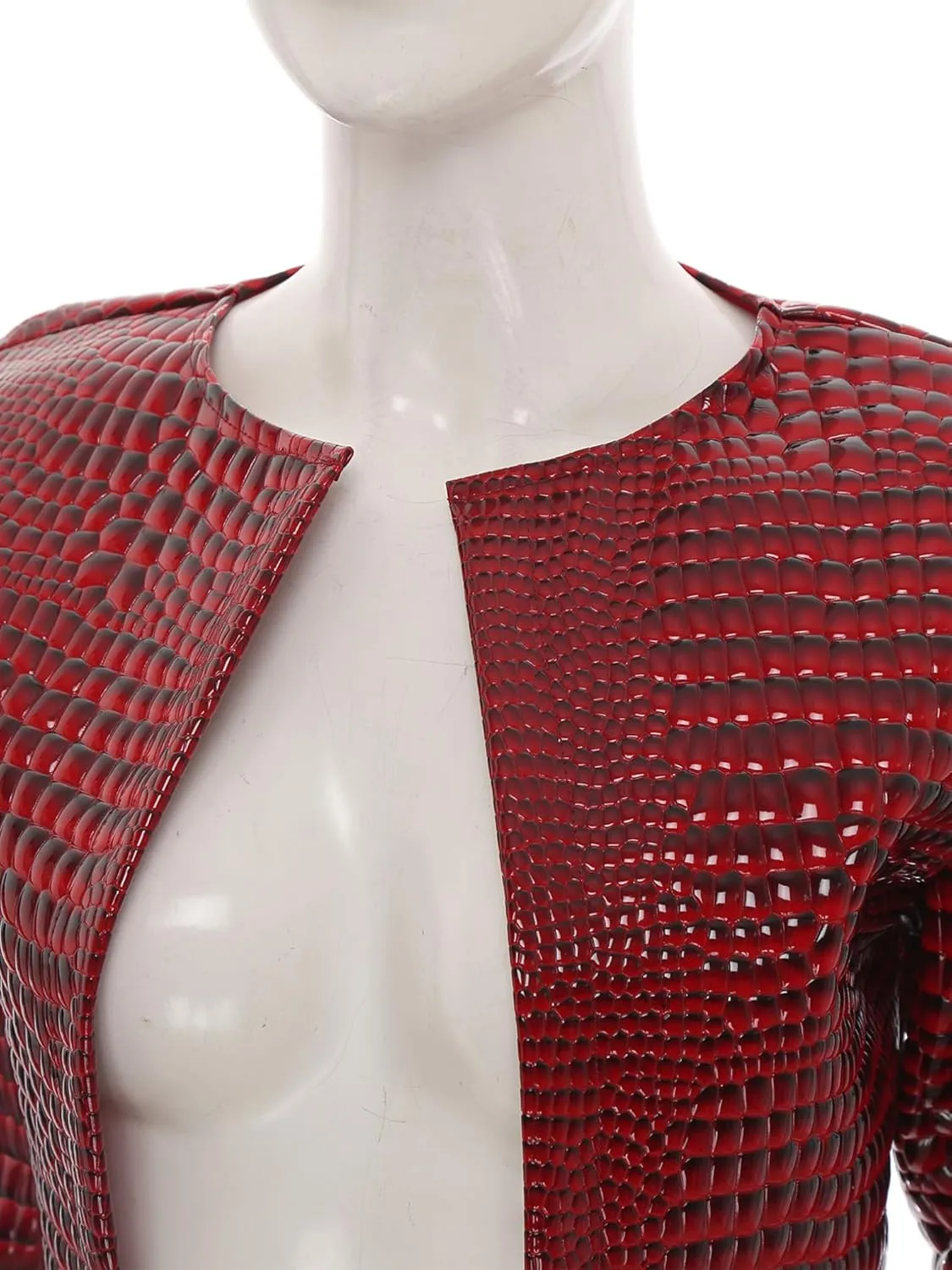Womens Faux Leather Snakeskin Print Jackets Moto Biker Open Front Crop Blazer Cardigan