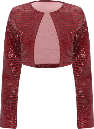 Womens Faux Leather Snakeskin Print Jackets Moto Biker Open Front Crop Blazer Cardigan