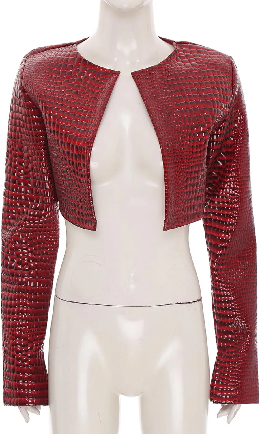 Womens Faux Leather Snakeskin Print Jackets Moto Biker Open Front Crop Blazer Cardigan