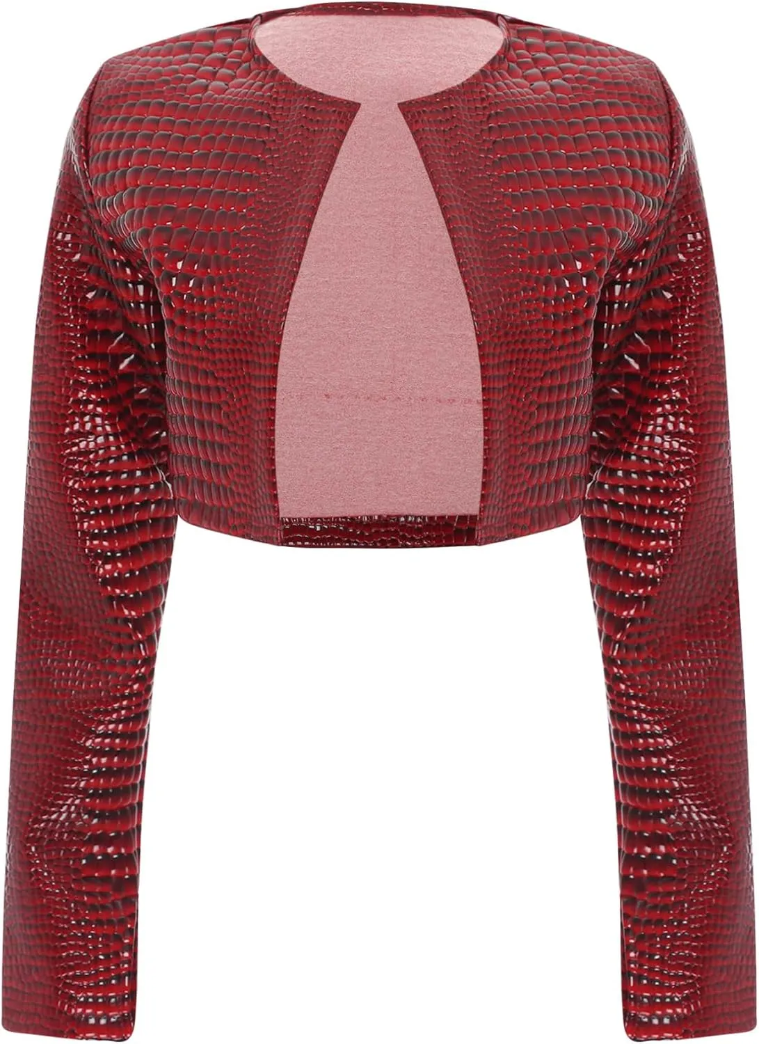 Womens Faux Leather Snakeskin Print Jackets Moto Biker Open Front Crop Blazer Cardigan