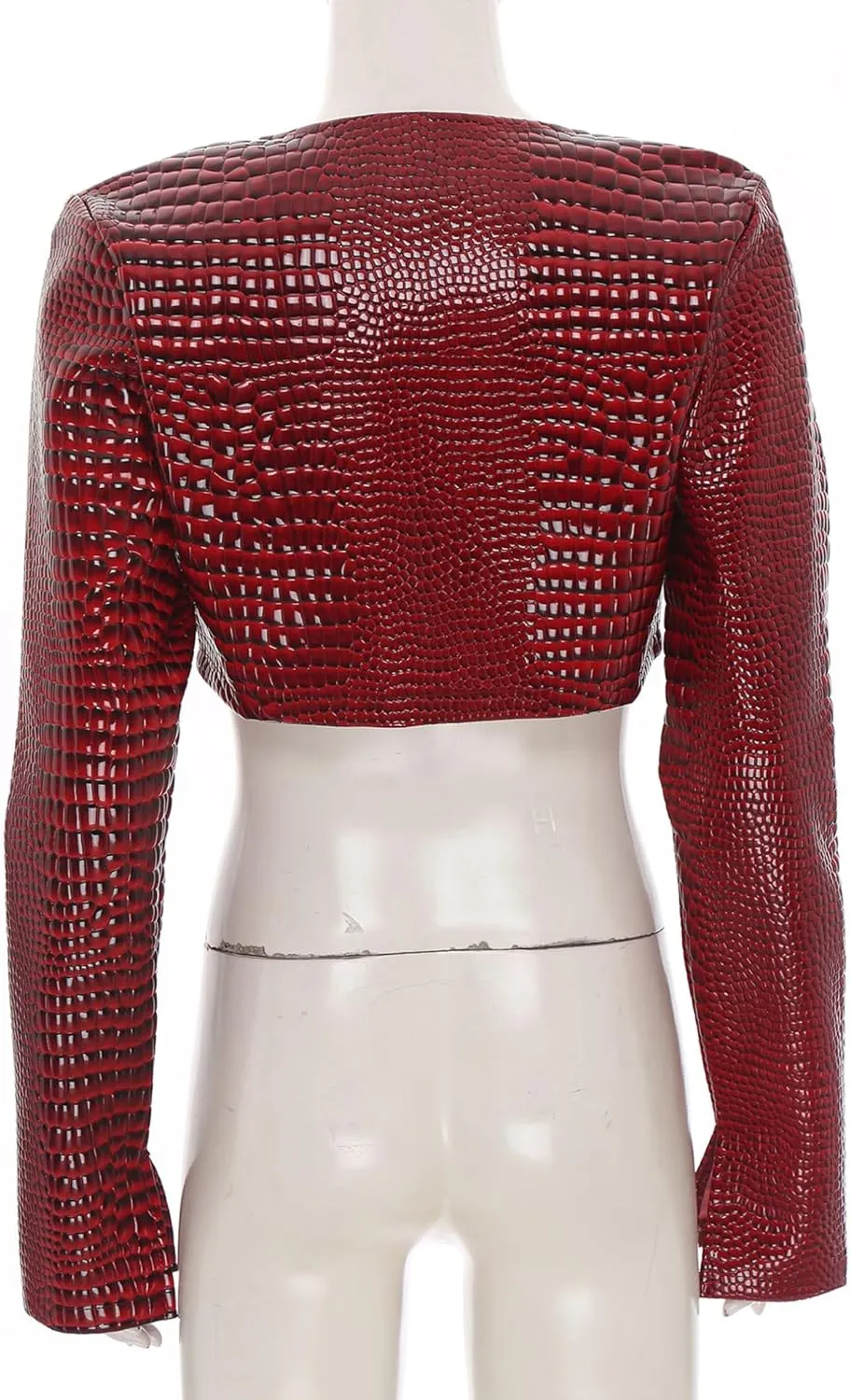 Womens Faux Leather Snakeskin Print Jackets Moto Biker Open Front Crop Blazer Cardigan
