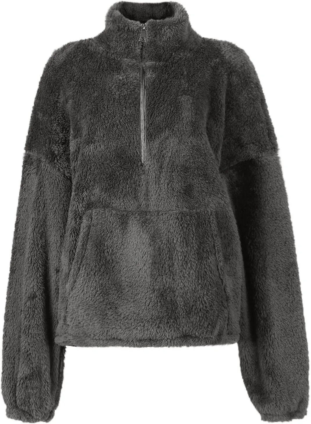 Womens Half Zip Sweatshirt Sherpa Hoodie Quarter Zip Pullover Fuzzy Sweater with Pocket Comfy Warm Winter Clothes