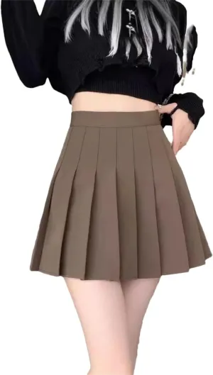 Women's High Waist A-Line Skater Skort Sporty School Uniform Pleated Mini Skirt with Shorts