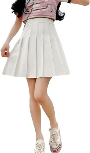 Women's High Waist A-Line Skater Skort Sporty School Uniform Pleated Mini Skirt with Shorts