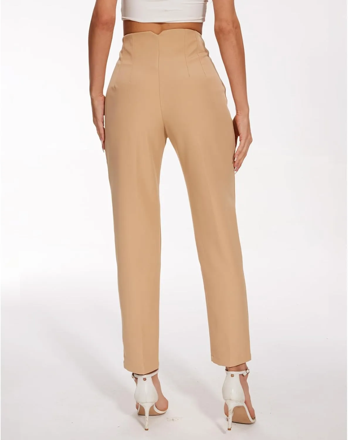 Women's High Waisted Pants - Straight Leg Dress Trousers with Pockets and Seam Design for Business Office Casual