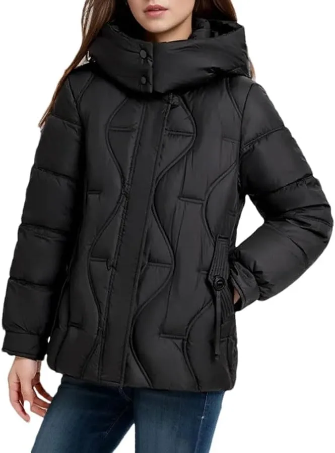 Womens Hooded Cotton Jacket Coat Solid Zipper Pockets Thicken Warm Casual Padded Jackets
