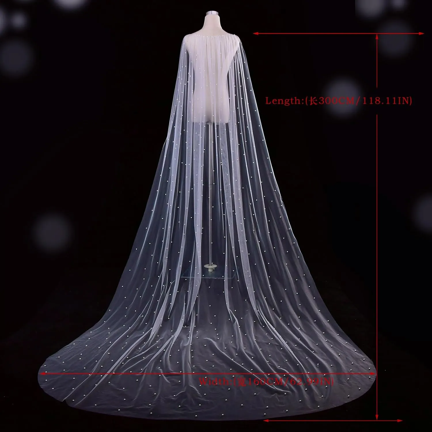 Women's Ivory Cloak Wedding Bridal Jackets Pearl White Cape Custom Lace Tulle Elegant