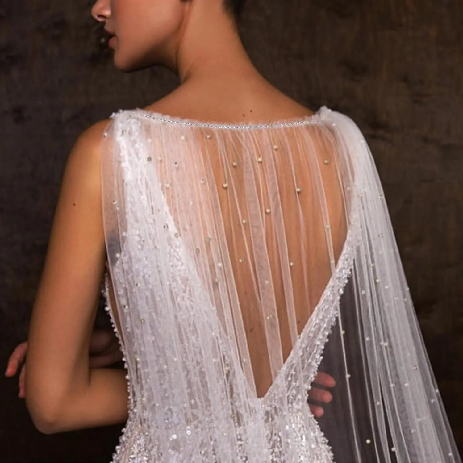 Women's Ivory Cloak Wedding Bridal Jackets Pearl White Cape Custom Lace Tulle Elegant