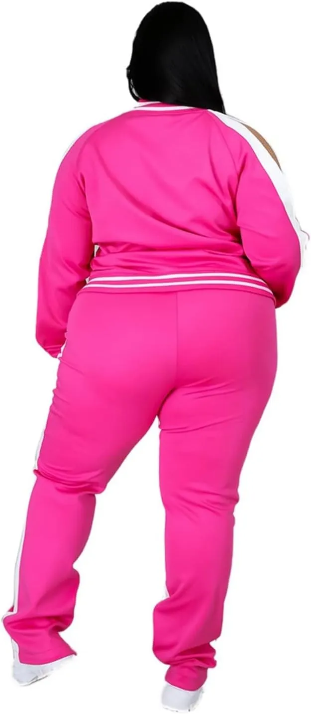 Womens Jogging Suits Plus Size Tracksuit Stripe Jackets Sweatpants 2 Piece Sweatsuits Set