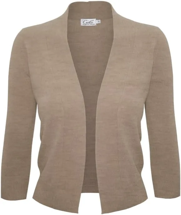 Women's Knit Cropped Sweater Bolero Cardigan Three Quarter Sleeve