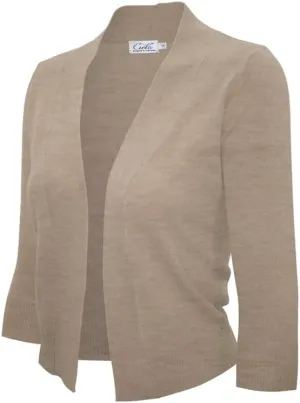 Women's Knit Cropped Sweater Bolero Cardigan Three Quarter Sleeve