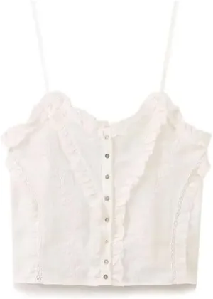 Women's Lace Panel Floral Embroidery Single Breasted Short Camisole