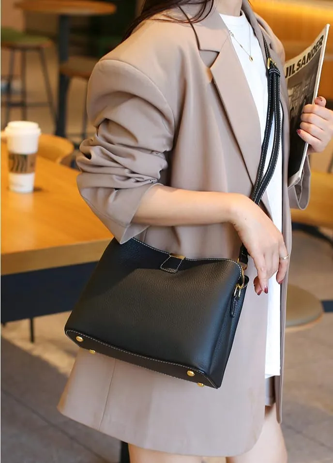 Women's Leather Shoulder Crossbody Bag Versatile Handbag Top Handle Hobo Bucket Bag Large Capacity Elegant Luxury Chic