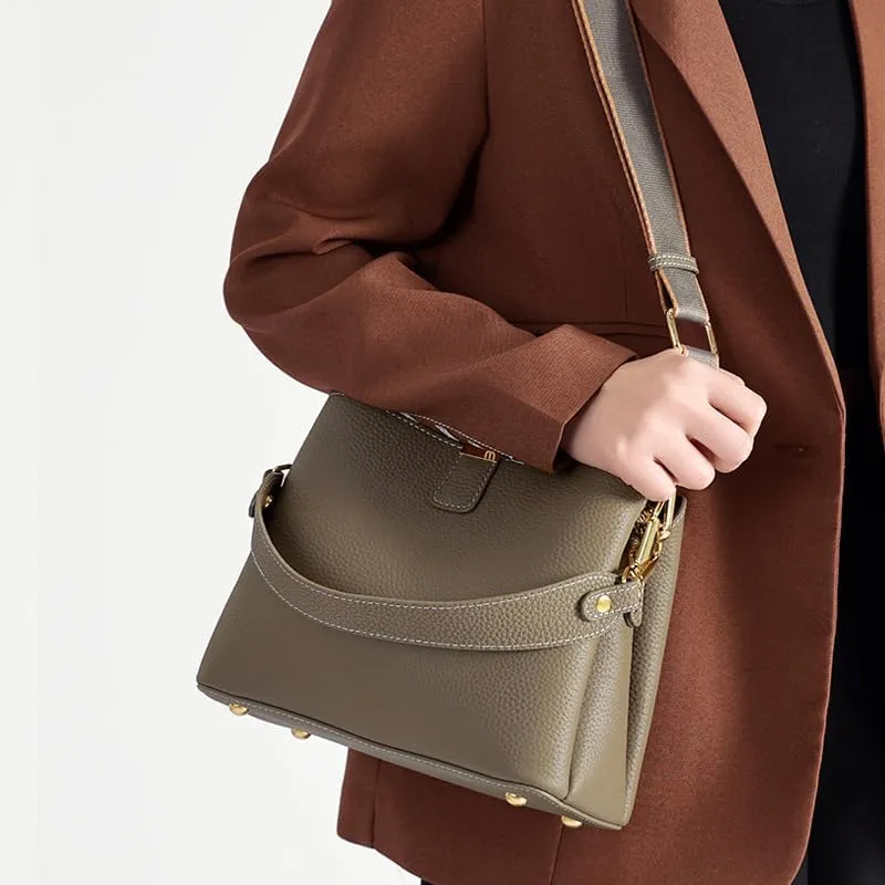 Women's Leather Shoulder Crossbody Bag Versatile Handbag Top Handle Hobo Bucket Bag Large Capacity Elegant Luxury Chic