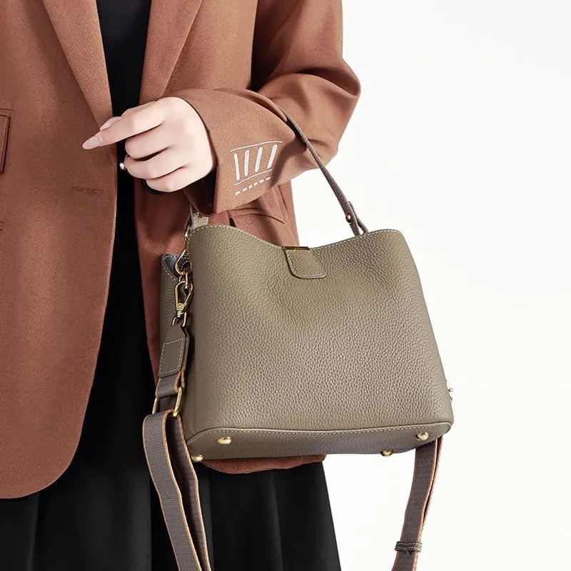 Women's Leather Shoulder Crossbody Bag Versatile Handbag Top Handle Hobo Bucket Bag Large Capacity Elegant Luxury Chic