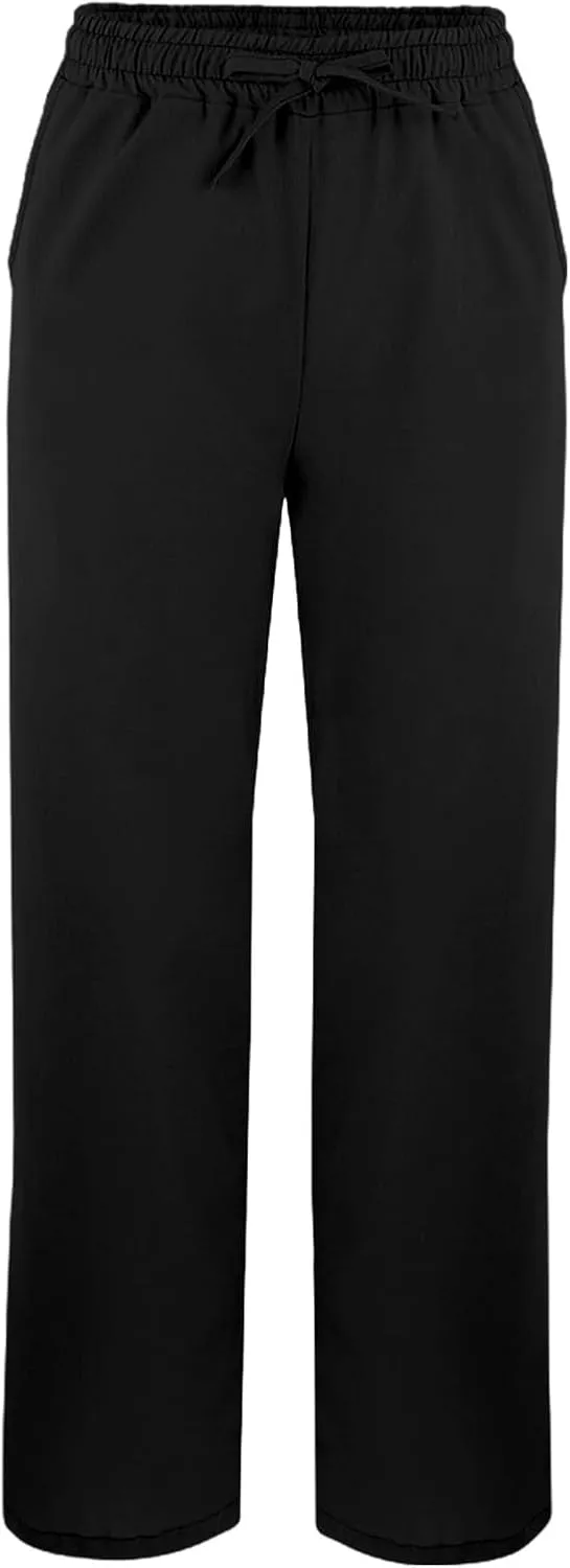 Womens Linen Pants 2025 Summer Drawstring Stright Leg Elastic Waist Pants with Pockets Dressy Casual Beach Pant
