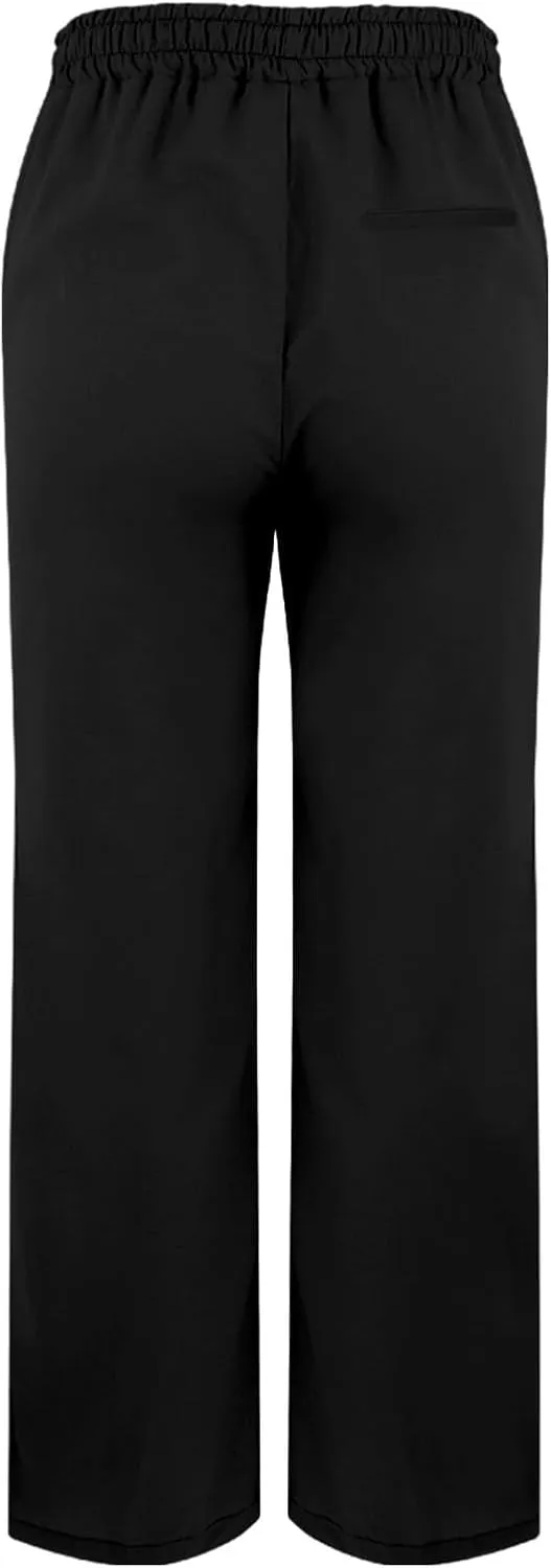 Womens Linen Pants 2025 Summer Drawstring Stright Leg Elastic Waist Pants with Pockets Dressy Casual Beach Pant