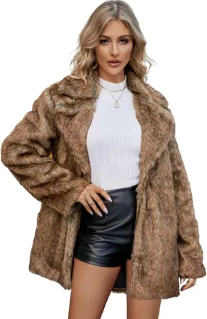 Womens Long Faux Fur Coat Loose Winter Jackets Trendy Luxury Trench Coat Open Front Lapel Outerwear