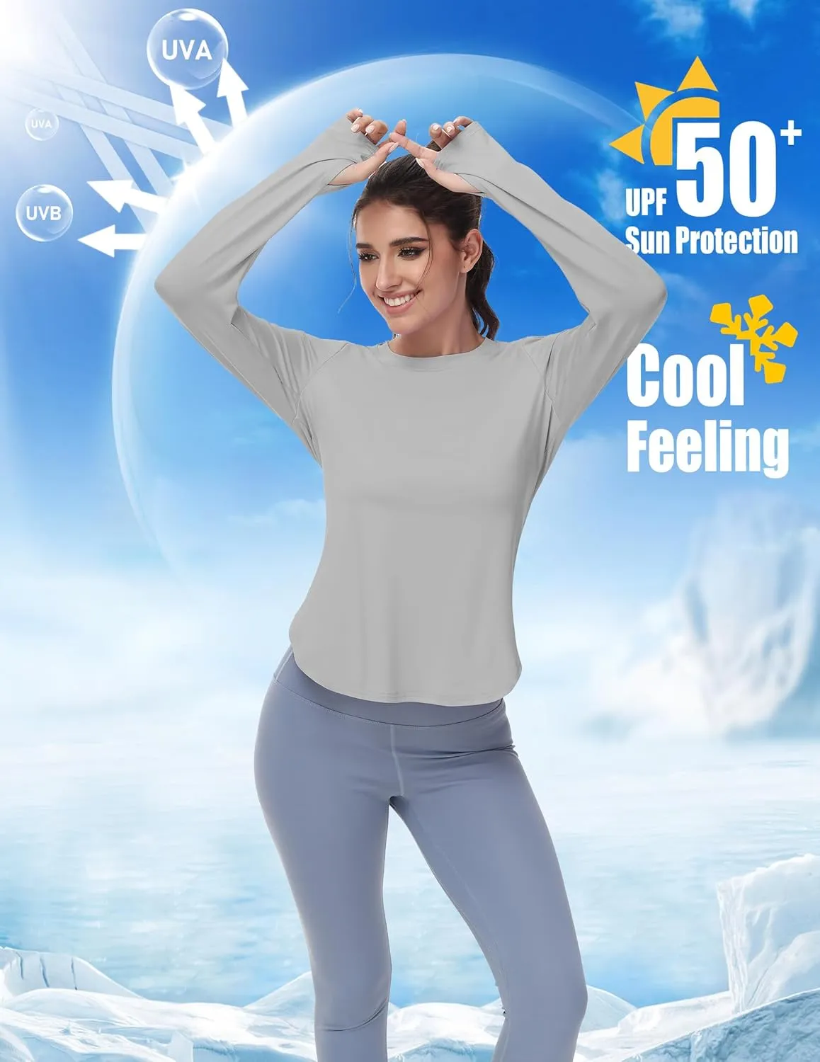 Women's Long Sleeve Workout Tops Running Yoga Athletic Hiking Casual Base Shirts Lightweight Quick Dry UPF 50 