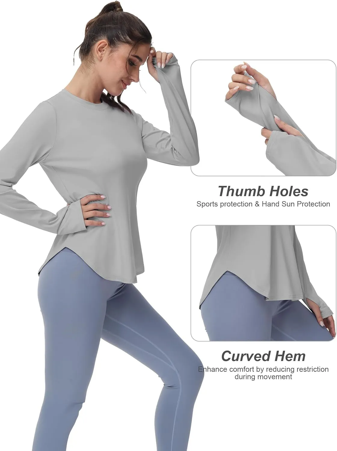 Women's Long Sleeve Workout Tops Running Yoga Athletic Hiking Casual Base Shirts Lightweight Quick Dry UPF 50 
