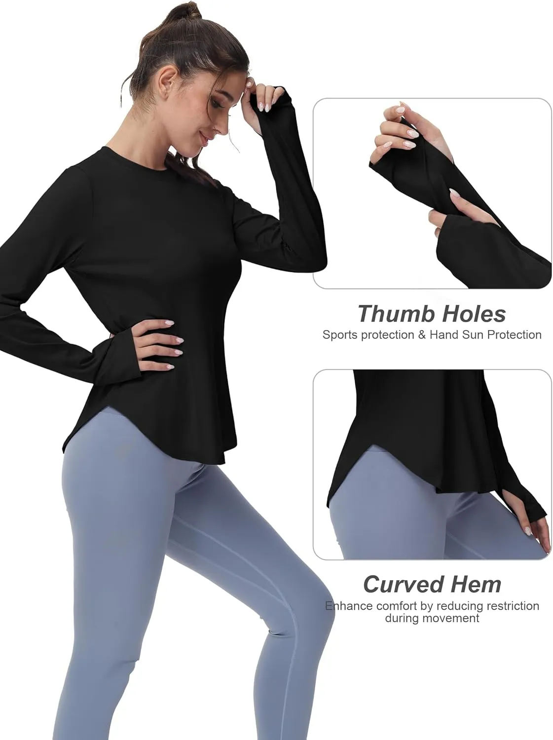 Women's Long Sleeve Workout Tops Running Yoga Athletic Hiking Casual Base Shirts Lightweight Quick Dry UPF 50 