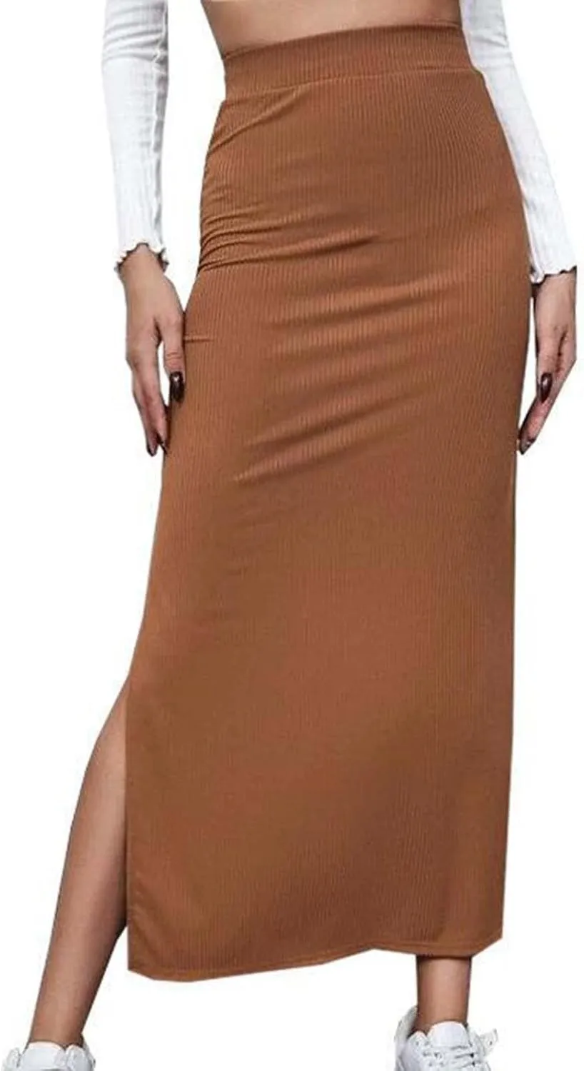 Womens Maxi Skirt Summer Slim Fit Versatile Hip Skirt Elastic Wrapped Split Skirt Fashion Solid Office Work Skirts