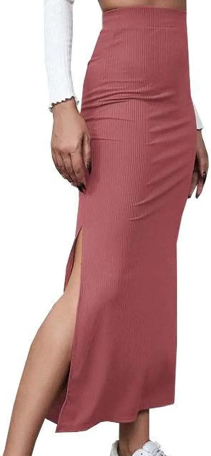 Womens Maxi Skirt Summer Slim Fit Versatile Hip Skirt Elastic Wrapped Split Skirt Fashion Solid Office Work Skirts