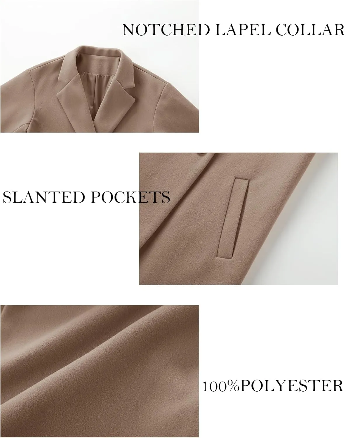 Women's Notch Lapel Double Breasted Pea Coat Mid Long Fall Winter Trench Overcoat