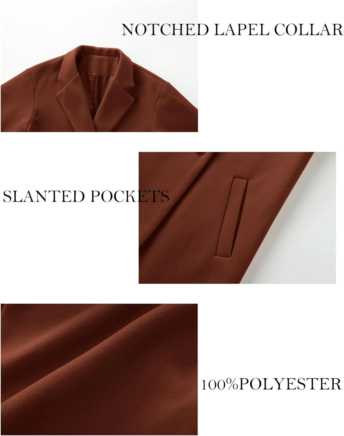 Women's Notch Lapel Double Breasted Pea Coat Mid Long Fall Winter Trench Overcoat