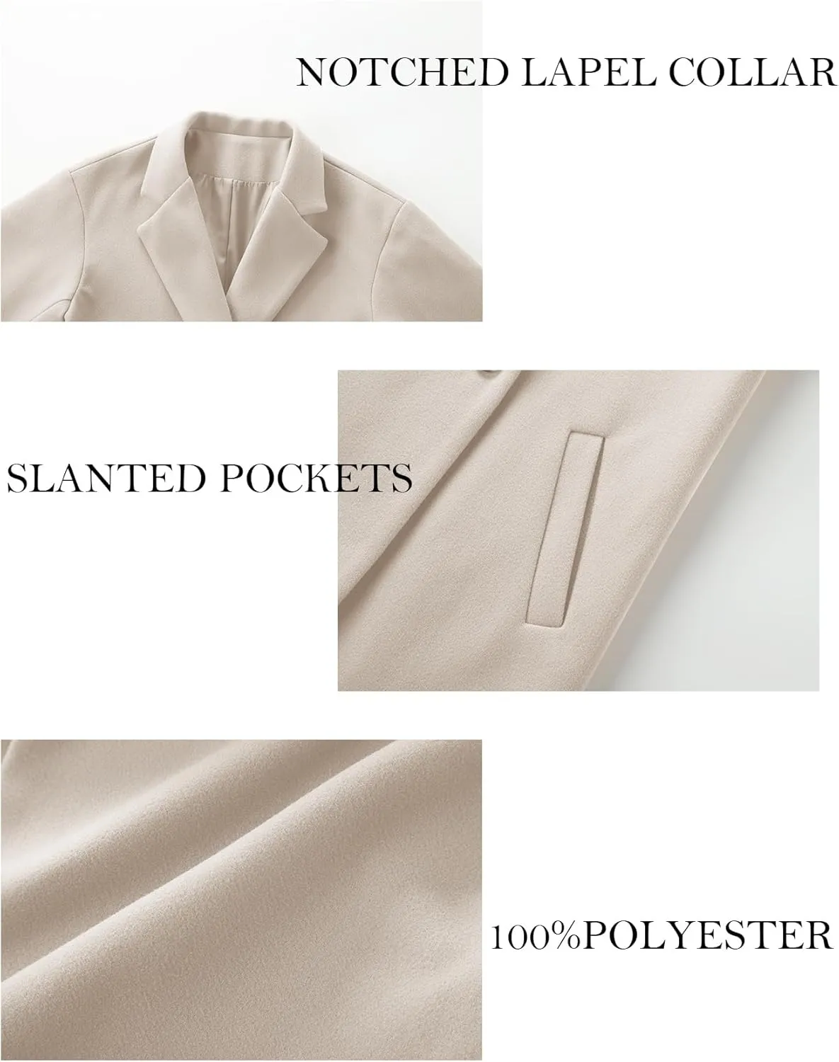 Women's Notch Lapel Double Breasted Pea Coat Mid Long Fall Winter Trench Overcoat