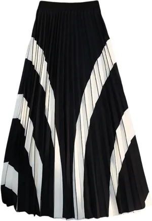 Women's Organ Pleated Long Skirt Bohemian Long Skirt Elastic Waist A-line Pleated Ruffled midi Skirt