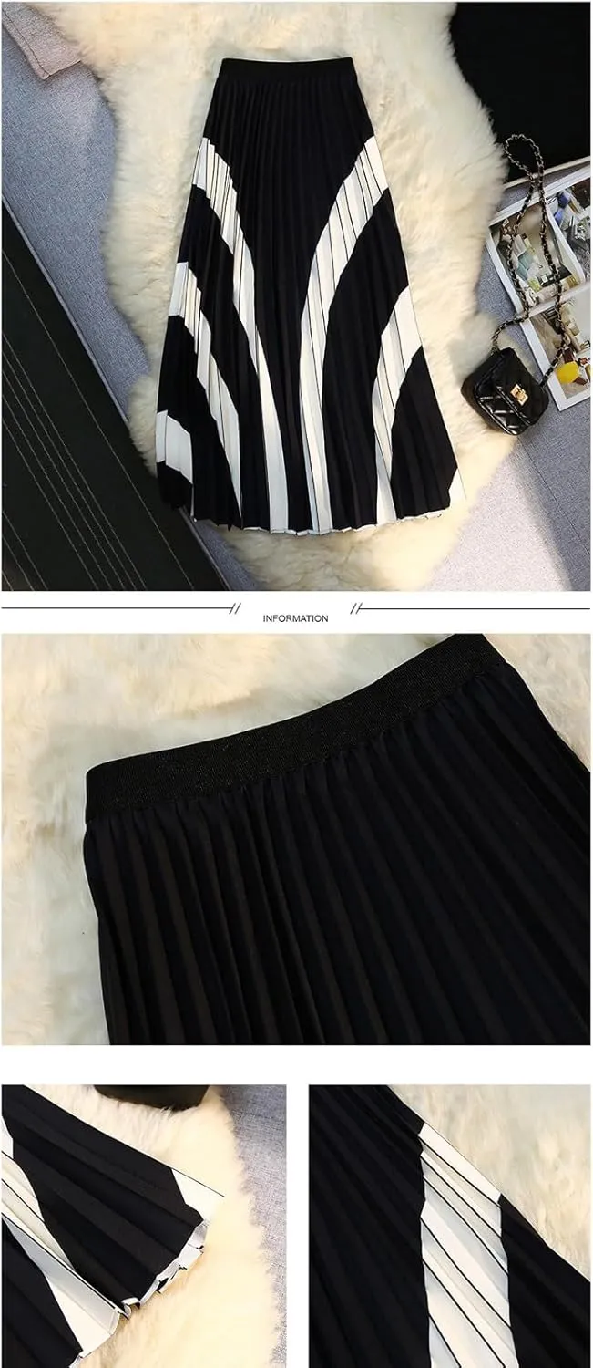 Women's Organ Pleated Long Skirt Bohemian Long Skirt Elastic Waist A-line Pleated Ruffled midi Skirt