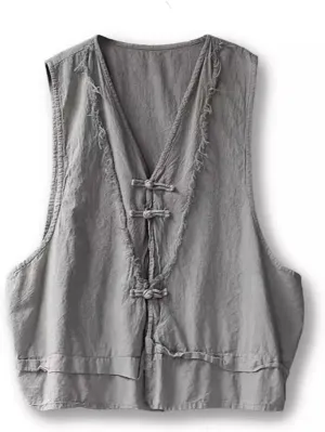 Women's Outerwear Vests Sleeveless Lightweight Vest Summer Distressed Hem V Neck Cotton Linen Blazer Jacket Tops