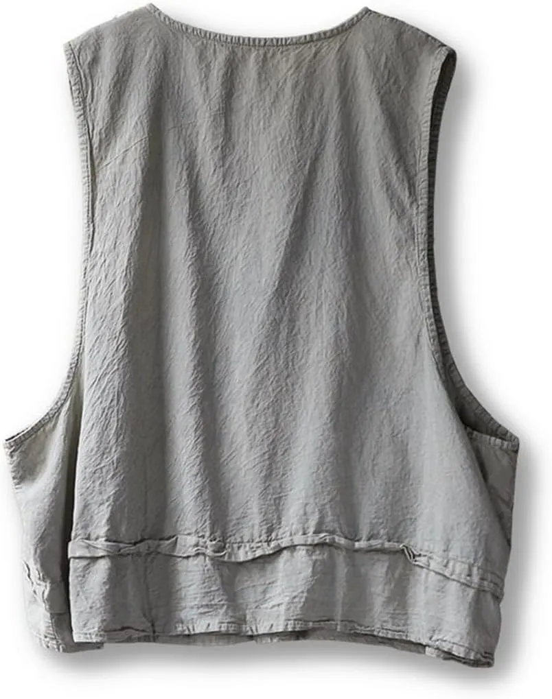 Women's Outerwear Vests Sleeveless Lightweight Vest Summer Distressed Hem V Neck Cotton Linen Blazer Jacket Tops