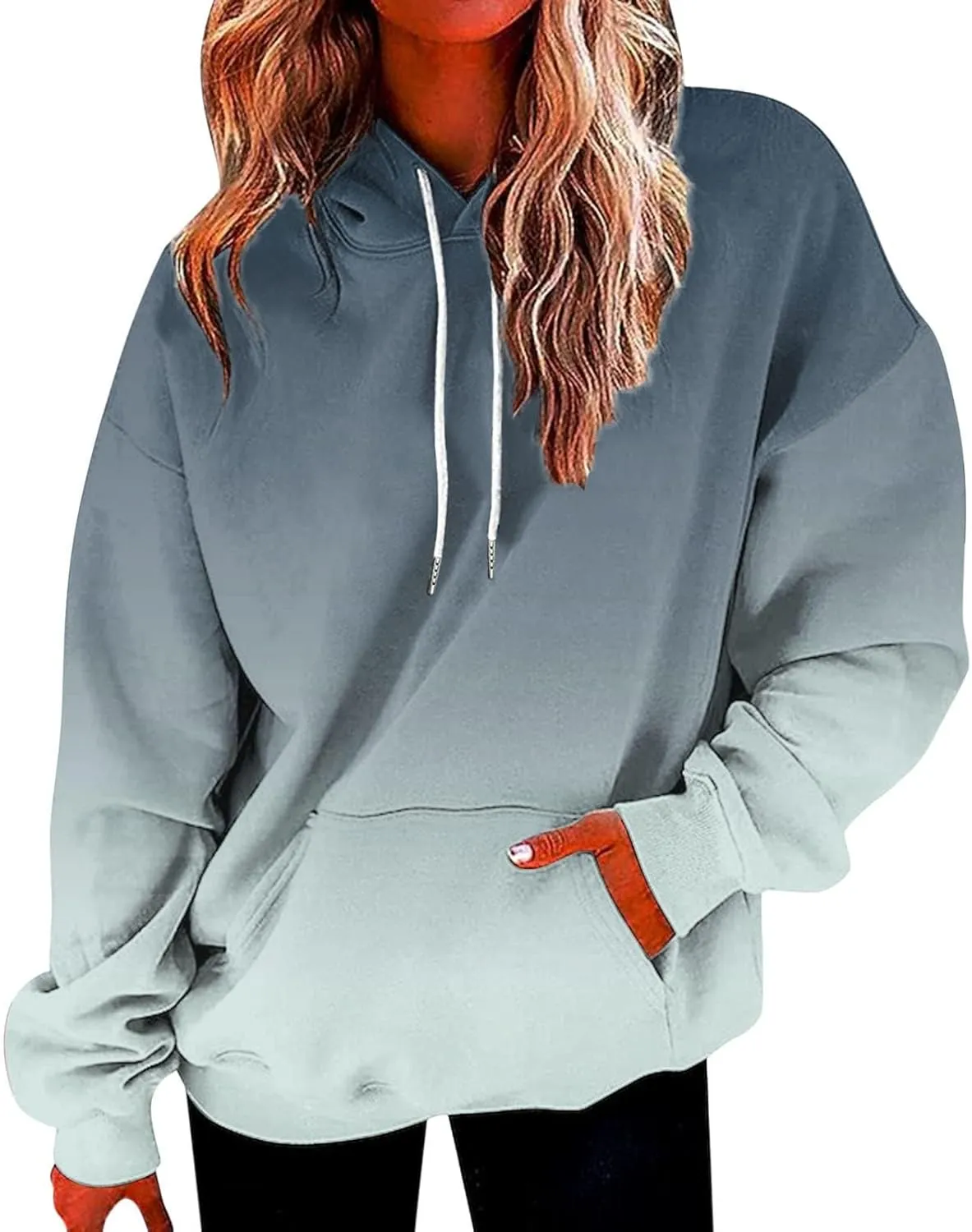Women's Oversized Y2K Hoodies Pullover Tops Gradient Hooded Sweatshirts Fall Fashion Pocket Long Sleeve Blouse Outfits