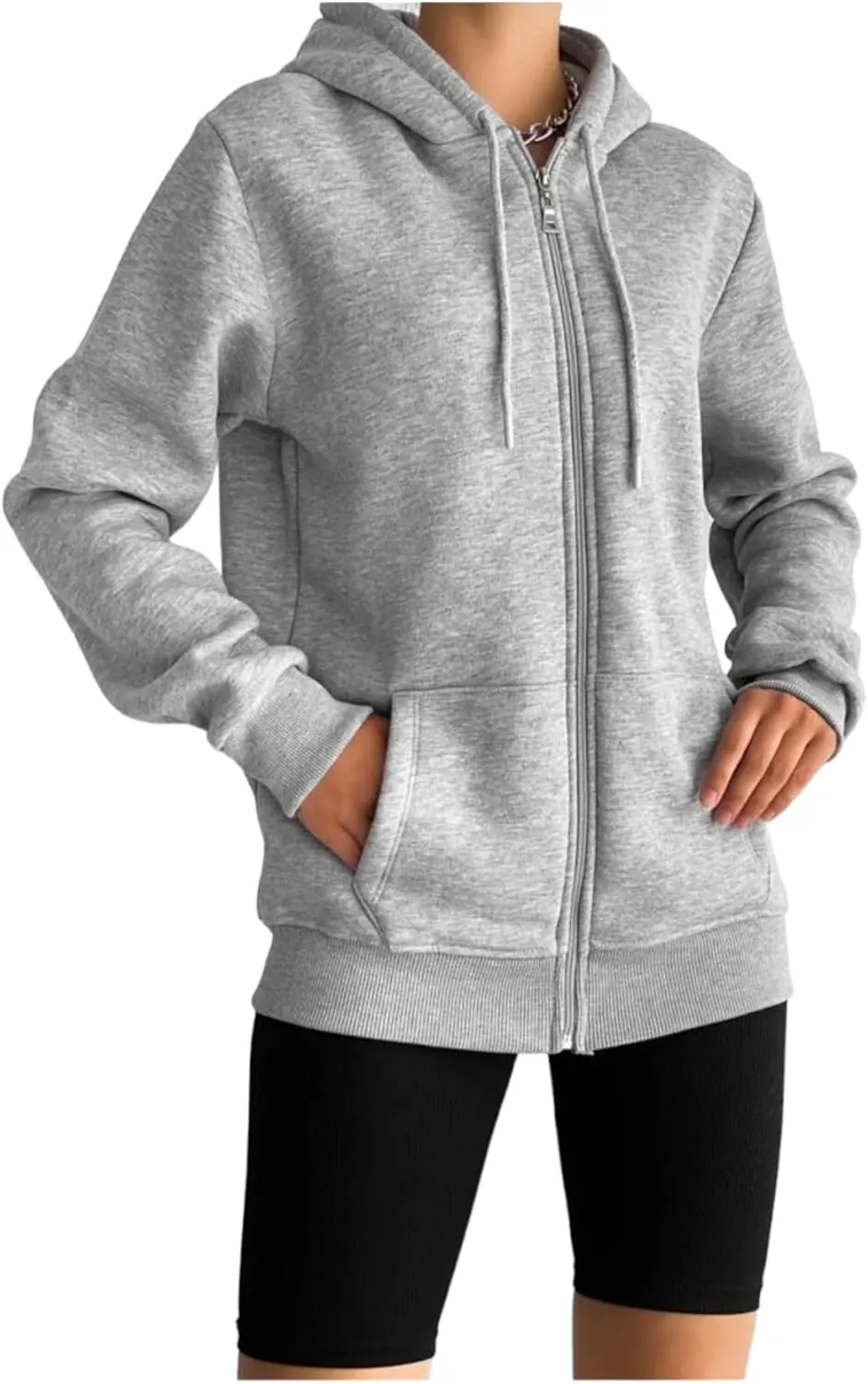 Women's Oversized Zip Up Long Sleeve Hoodie Sweatshirt (US, Alpha, Large, Regular, Regular, Grey)